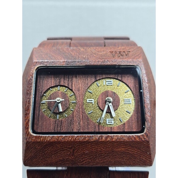 WeWood Jupiter Dual Time Natural Wood Quartz Watch New Battery Brown Rectangular - Picture 4 of 10